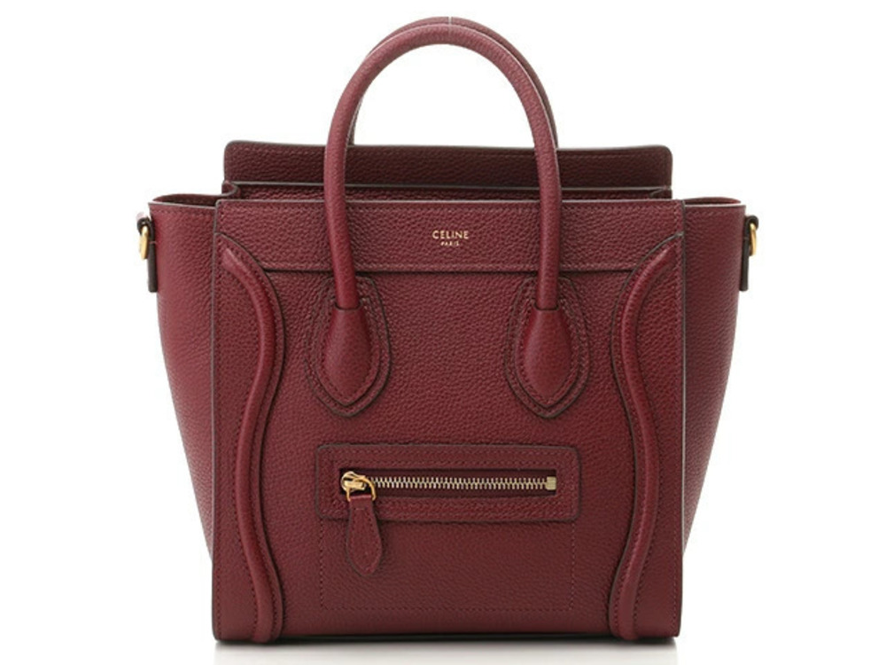 Celine Bag Luggage Tote Shopper Burgundy Red Embossed Leather